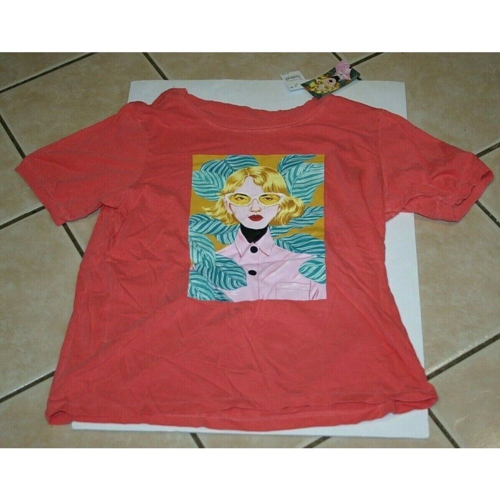 Bijou Karman shirt womens large short sleeve graphic salmon pink new